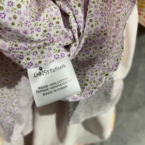 Christy & Fang Girls Dress Pink Yellow Retro Cottagecore Ruffle A-Line Sz Small - Picture 7 of 11